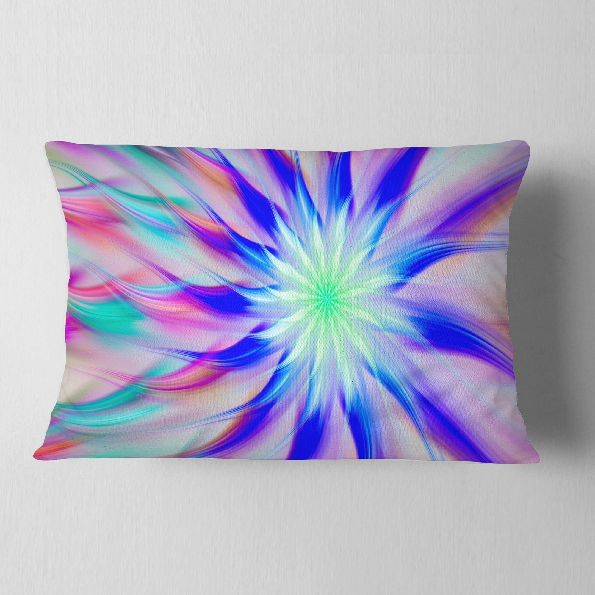 Designart Exotic Blue Fractal Spiral Flower - Abstract Throw Pillow - 12x20
