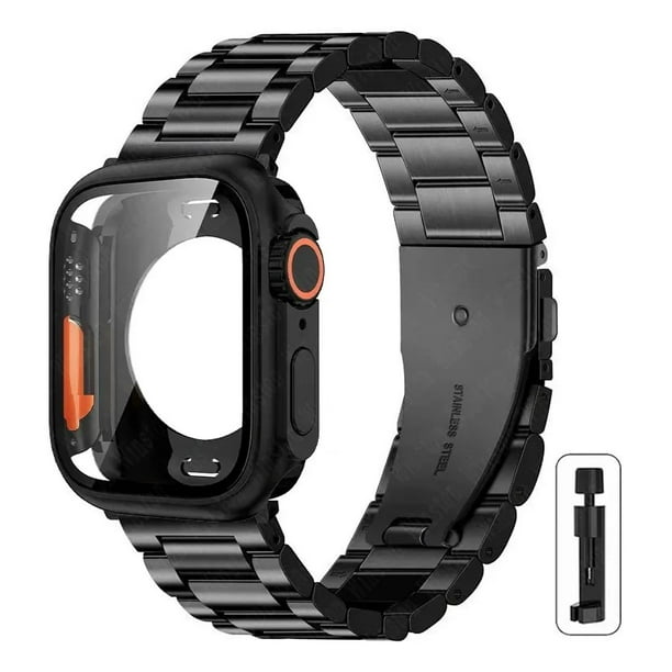 Correa Para Apple Watch, Acero Inoxidable con Funda Ultra, Compatible con 40/41/42/44/45/46mm