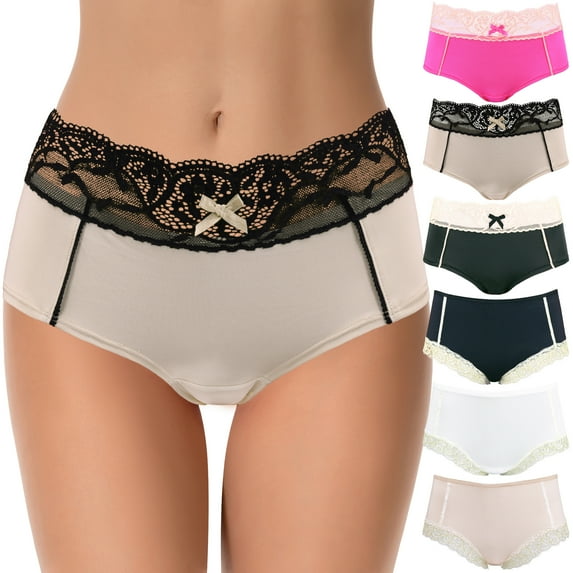 Curve Muse Womens Sexy Lace Bikini Boyshort Hipster Briefs Panties Underwear-6PCS-PACKA-M/6