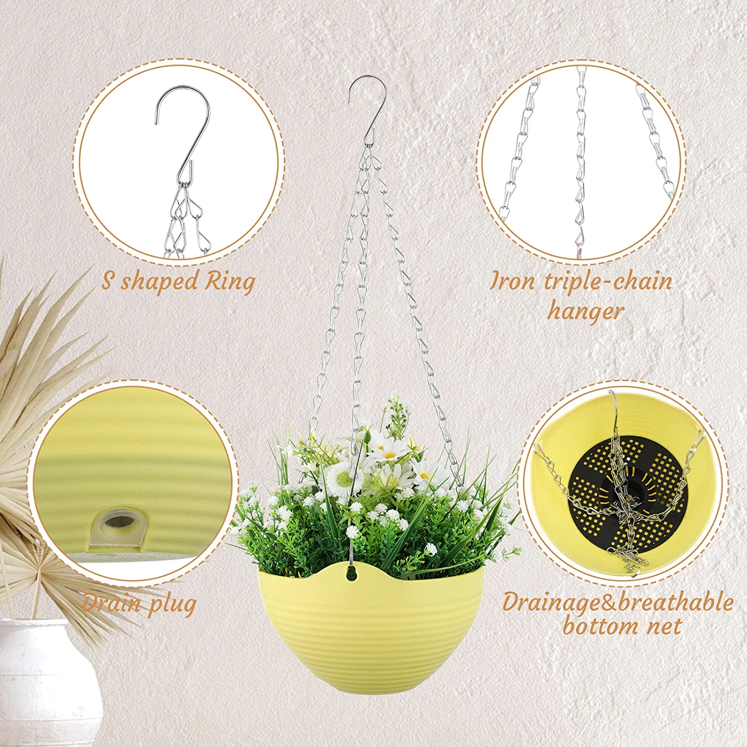 TRIANU 14 Pack Mini Hanging Planters Garden Self-Watering Flower Plant Pot Container Succulent Plastic Planter Pots with Hanging Chain, Multicolor