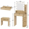 thumbnail image 6 of ICEELF Oak Makeup Vanity with Chair, Small Vanity Desk with Mirror & 3 Color Lights, Girls Vanity Set with Power Outlet for Small Space, 6 of 9