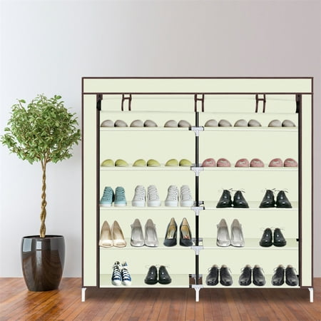 

Litake Shoe Rack Portable 7 Layers 14 Grids Non-woven Fabric Cover Shoe Cabinet Door Court Storage