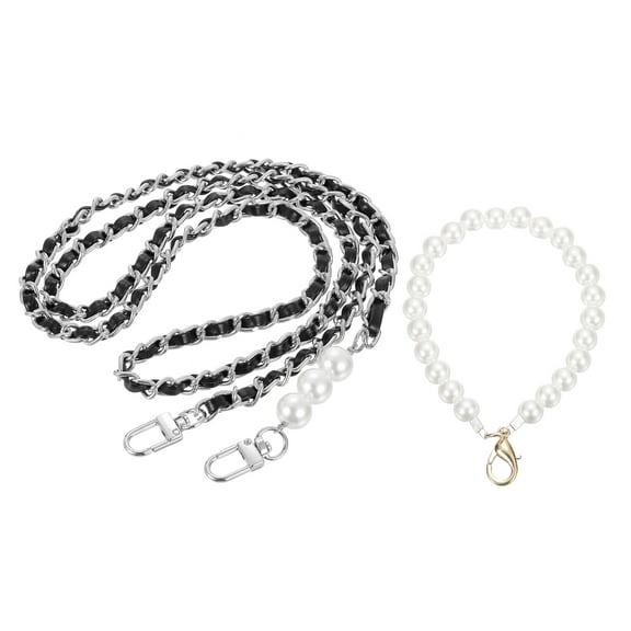 Purse Chain Strap, Replacement Strap with Phone Lanyard, 49 Inch, Silver & Black