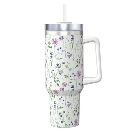 

Salouo Watercolor Wildflower for 40oz Water Bottle with Handle & Flip Straw - Stainless Steel Vacuum Insulated Tumbler-Reusable Travel Coffee Mug- Gifts for Women & Men