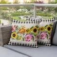 thumbnail image 3 of Yellow Pink Floral Outdoor Pillow Covers Pack of 2 Spring Summer Botanical Linen Black Plaid Waterproof Throw Pillow Covers Decorative Cushion Cases for Patio Garden Tent Balcony Couch 16x16 inch, 3 of 9