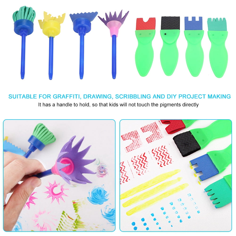 Set De Peinture Enfant – 12 Pinceaux Variés (bois, éponge, Plastique) Et 4 Tampons – Outils Créatifs Pour Cours D'art, Motricité Et Imagination – Cadeau Pour Petits Artistes
