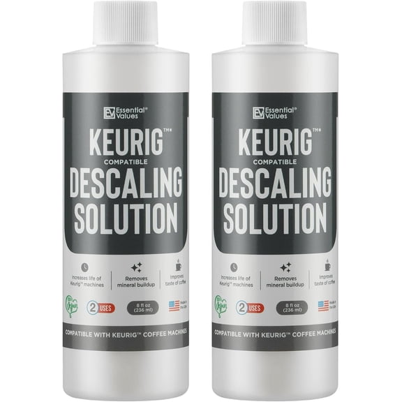 Essential Values Descaling Solution and Coffee Machine Cleaner, Compatible with Keurig, 8 fl oz, 2 Pack