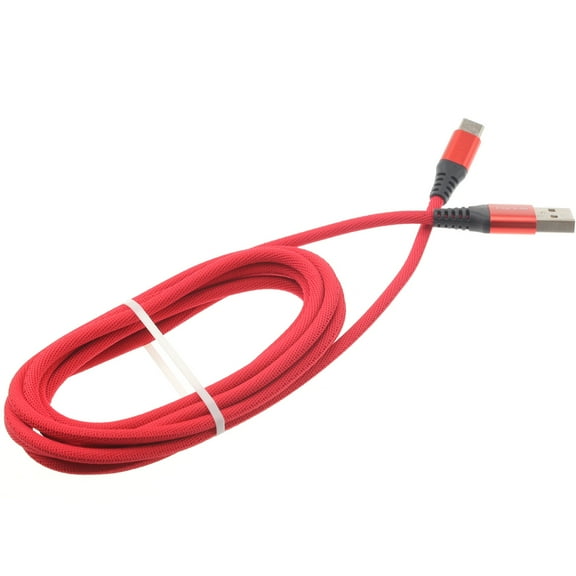 Type-C Red 10ft Long USB-C Cable for TCL 20S, 20 SE, 10 5G UW, Pro 5G Phones - Charger Cord Power Wire Long Braided