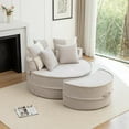 thumbnail image 6 of New Oversized Round Accent Barrel Chair Sets with 5 Pillows Soft Chenille Upholstered Armchair Lazy Lounge Sofa with Ottoman for Living Room/Bedroom/Reading Room/Guestroom, 6 of 7