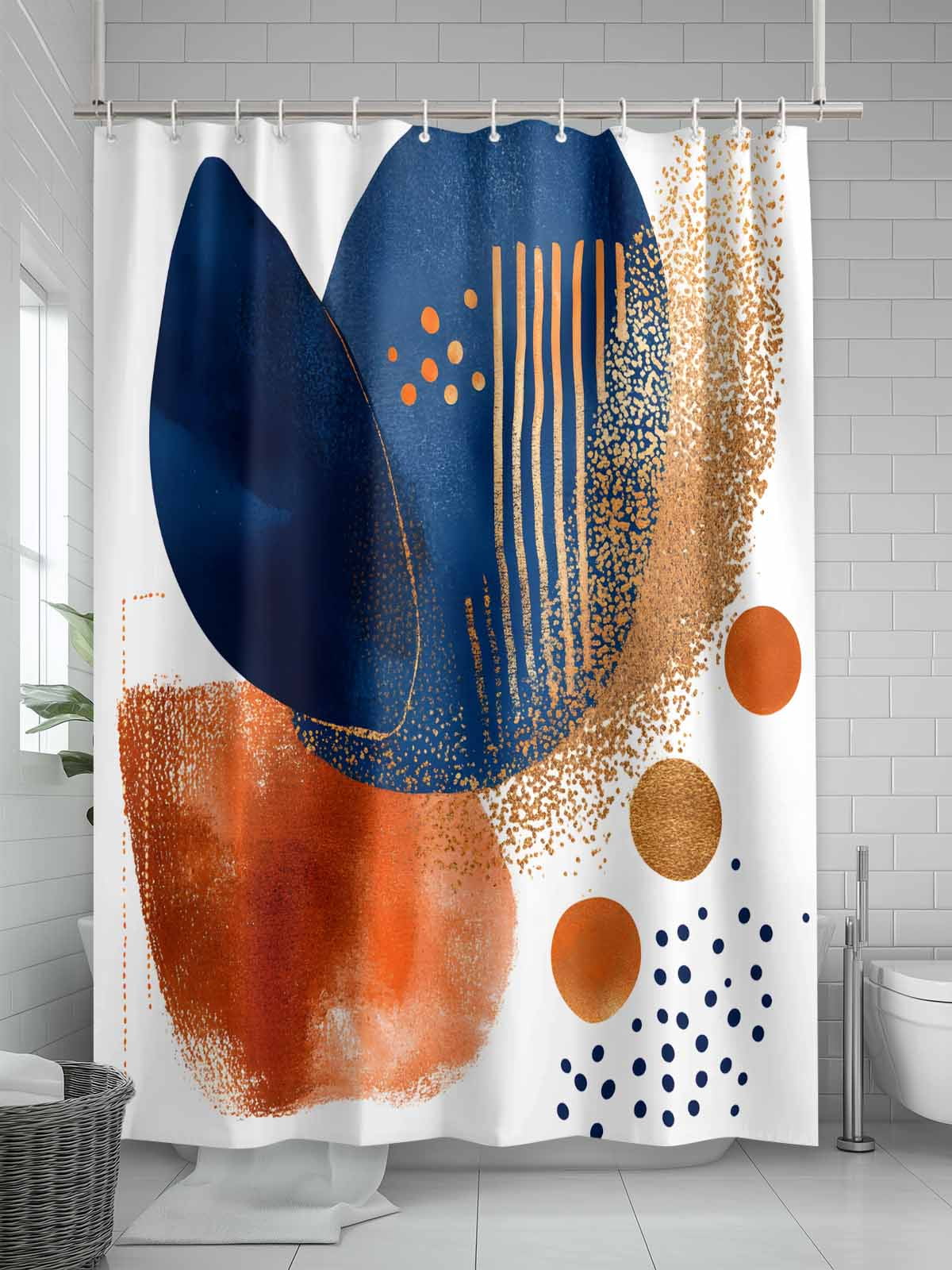 Shower Curtains Abstract Ombre Blue Gold Orange Bath Curtain Modern Art Waterproof Bathroom Shower Curtain Set with Hooks Decoration 72 x 84 Inches