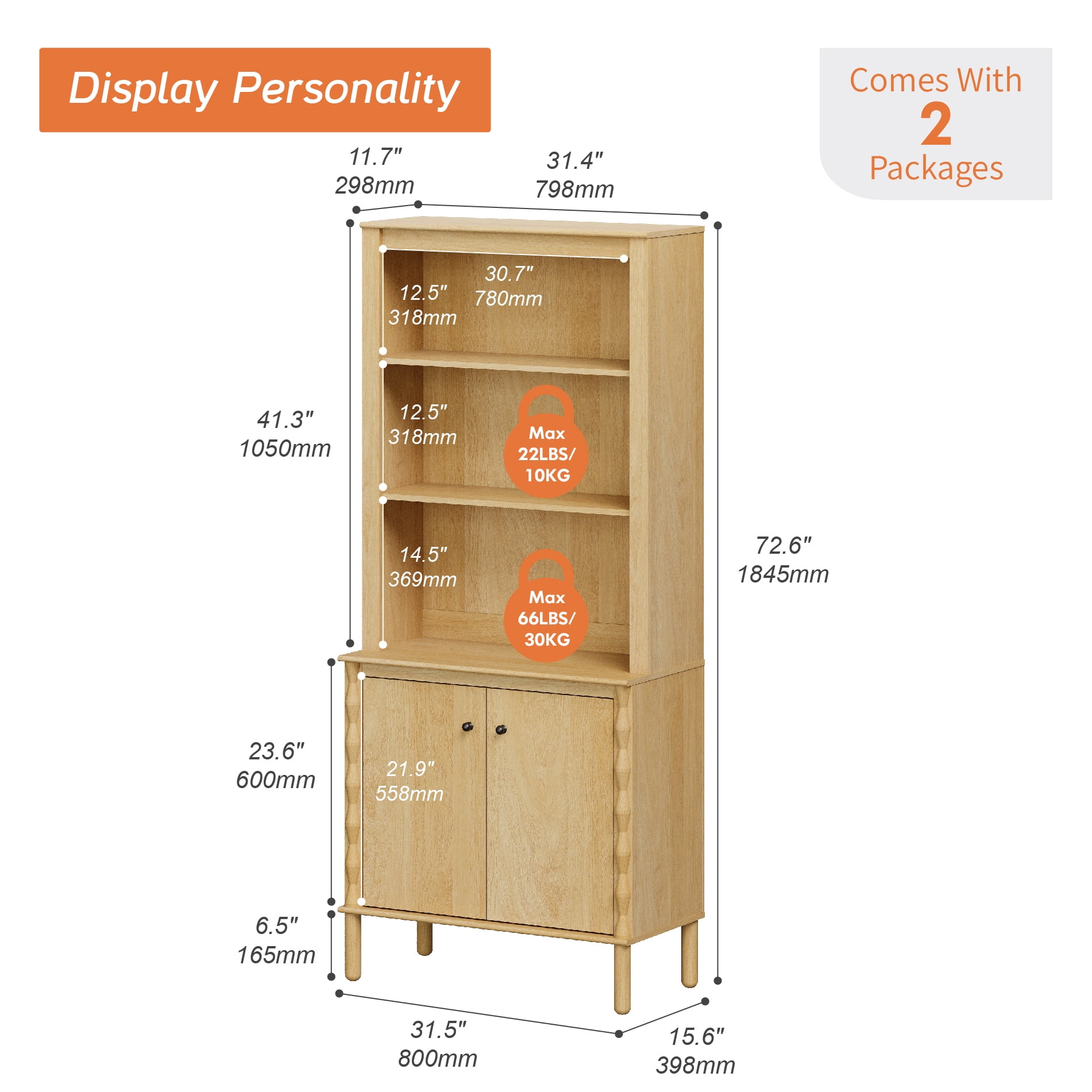 72" Tall Bookshelf Open Book Shelves,Oak