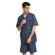 GLOBAL Men’s Cotton Short Sleeve and Shorts Yarn Pajama Set with Pockets, 2-Piece, Sizes S to 3XL