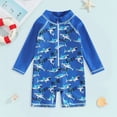 thumbnail image 2 of KPOPLK Boys one Piece Swimsuit Zipper Rash Guard Kids Long Sleeve Bathing Suits UPF 50+ Sun Protection Swimwear 2-9Y(Dark Blue,6-9 Months), 2 of 5