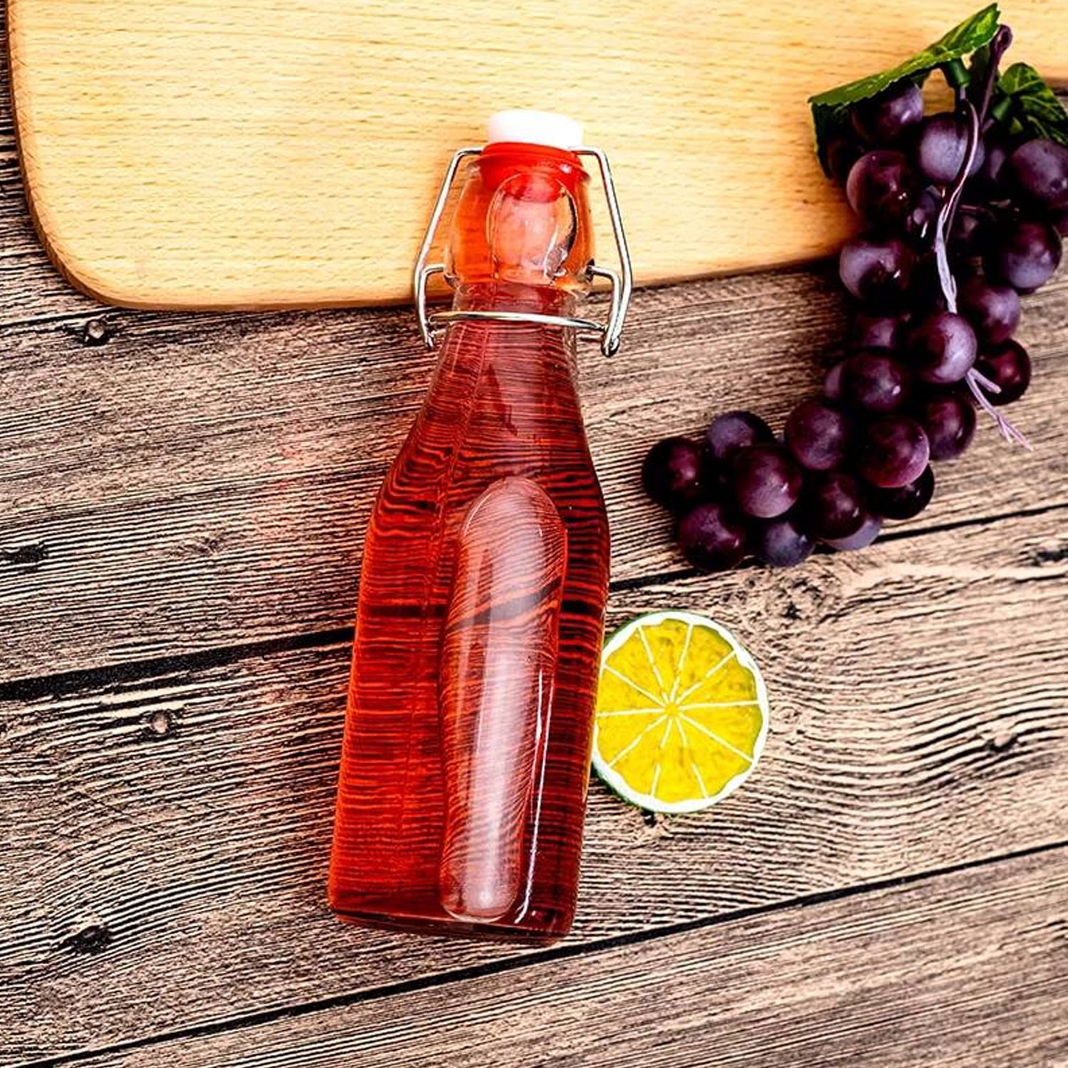 TINANA Swing Top Glass Bottles 8 Pack, 8.5 oz Flip Top Beer Brewing Bottle, Airtight Stopper Cap Lid, Bonus 2 Bottle Pourer for 2nd Fermentation, Kombucha, Kefir, Vanilla Extract, Coquito, Juice, Tea
