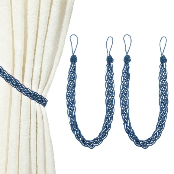 Uxcell 2 Pcs Curtain Tiebacks, 60cm/24 Braided Drapery Holdback Holder Curtain Ties Holdbacks Elegant Window Rope Tie Back, Dark Blue