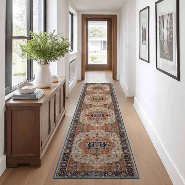 Alfombra Corredor 60x300 Cm Lavable, Alfombra Suave Antideslizante para Cocina, Estilo Moderno para Sala de Estar, Dormitorio y Entrada, Color Beige y Ladrillo