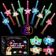 28 Pack LED Light Up Fidget Spinner Bracelets, Party Favors for Kids 4-8 8-12 Glow in The Dark Party Supplies Birthday Gifts Xmas Stocking Stuffers for Teens Treasure Box Toys Class
