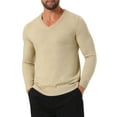 thumbnail image 4 of INSPIRE CHIC Men's Long Sleeve V-Neck Solid Color Knitted Pullover Sweater L Beige, 4 of 6