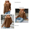 thumbnail image 4 of Top de manga larga con hombros descubiertos para mujer, blusa informal holgada de moda de Color liso con cuello hueco, camisa de Jacquard, color café XXL, 4 of 5