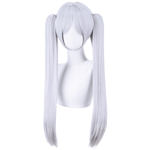 Peluca larga de cosplay plateada y morada con doble cola de 60 cm para todas las edades