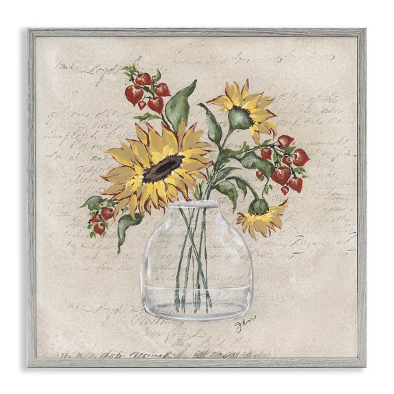Stupell Industries Shabby Chic Vintage Mixed Sunflower Arrangement Gray Framed Giclee Art, 12 x 12, by Julie Norkus