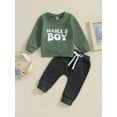 thumbnail image 2 of vera natura Toddler Boys Fall Outfits Letter Print Crew Neck Long Sleeve Sweatshirts and Long Pants 2Pcs Clothes Set, 2 of 9