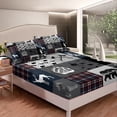 thumbnail image 4 of Rustic Plaid Patchwork Sheet Set, Hunting Bear Deer Bed Sheets Set King Size, Country Farmhouse Vintage Sheets Woodland Wild Animal Grid Claw Flat Fitted Sheet Adventure Camping Bedroom Decor, 4 of 5