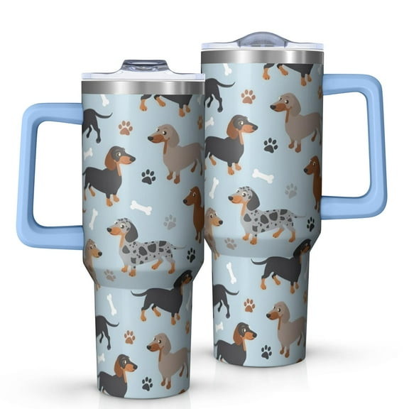 OBREWU Cute Dachshund and Dog Footprint Tumbler with Handle and Lid,Cute Dachshund and Dog Footprint 40oz Double Wall Vacuum Insulated Tumbler,Cups Gift for Women and Men