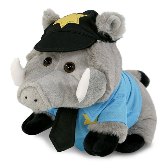 DolliBu Grey Boar Police Officer Plush Toy – Super Soft Boar Cop Stuffed Animal Dress Up Cop Uniform and Cap Outfit, Fluffy Boar Policeman Toy Plush Gift for Kids – 7.5 Inches