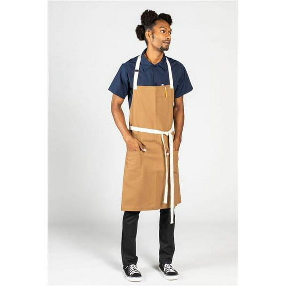 Uncommon Threads 3104-74W4 34 x 36 in. Rebel Bib Apron with Natural Webbing, Caramel