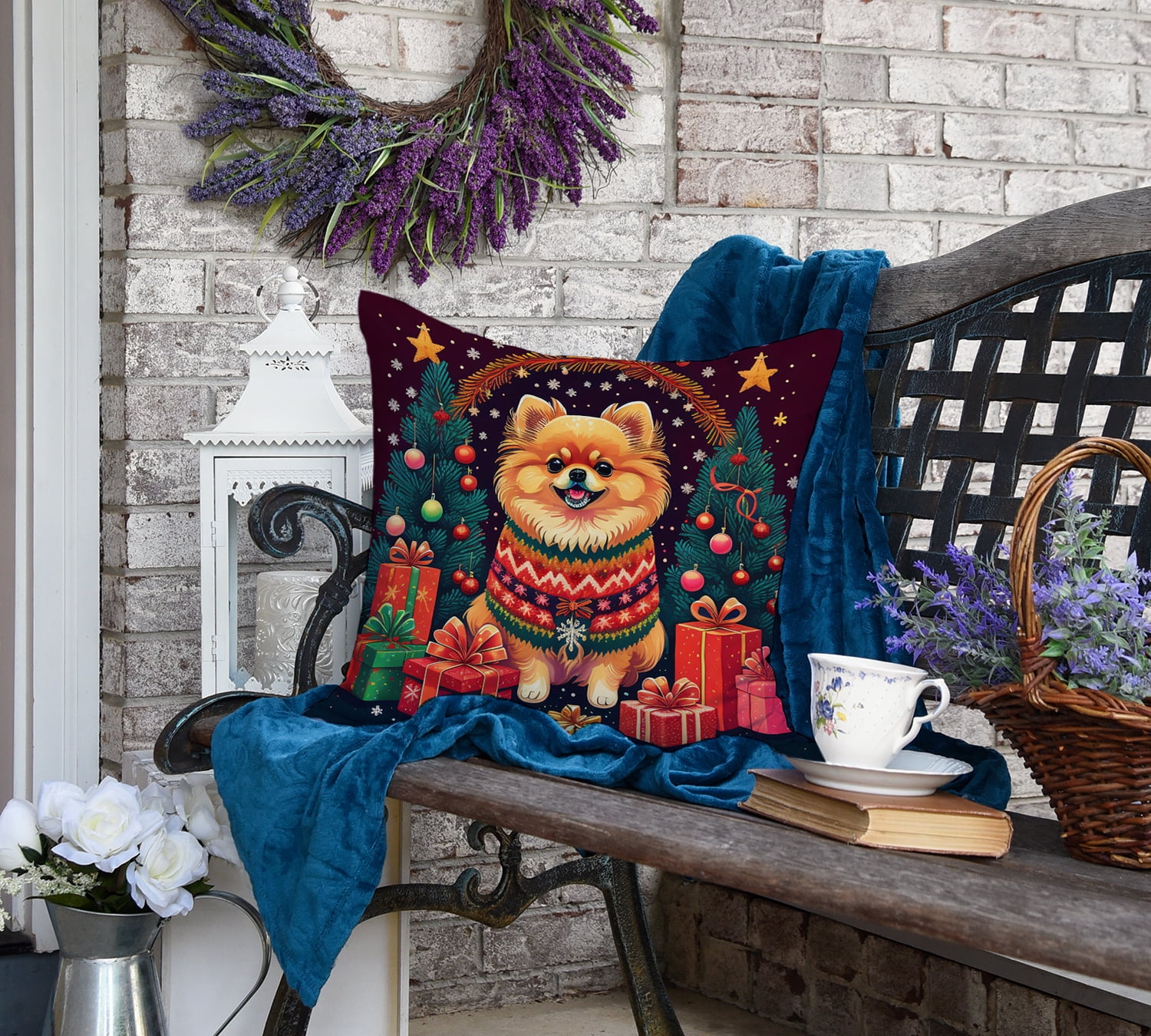 Pomeranian Christmas Fabric Decorative Pillow 18 in x 18 in
