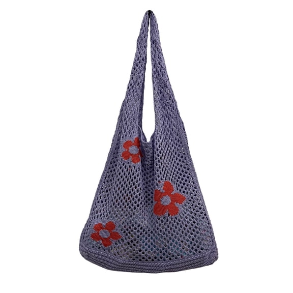 MUSOIE Crochet Mesh Beach Bag Tote Bag for Women Knitted Flower Bag Summer Shoulder Bag