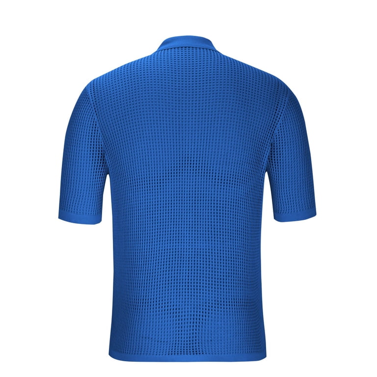 Hinvhai Mens Button Down Knit Shirt Short Sleeve Crochet Shirts