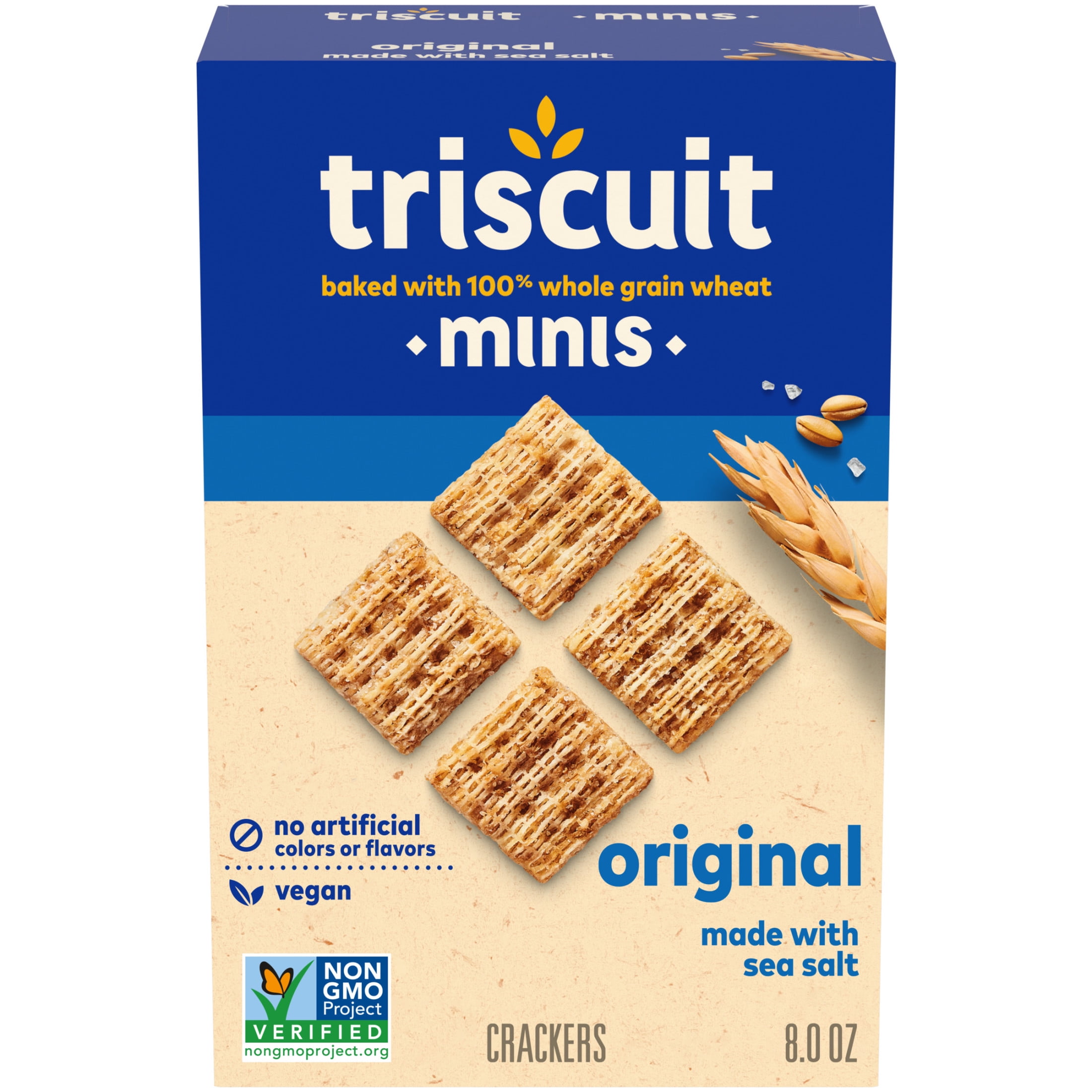 (3 pack) Triscuit Minis Original Whole Grain Wheat Crackers, Vegan Snacks, Snack Crackers, 8 oz