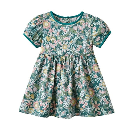 

Kids Toddler Baby Girls Spring Summer Flower Print Short Sleeve Princess Dress Big Girl Summer Clothes Girls Ballet Dress