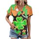 thumbnail image 2 of Fiudx Liquidación de Ahorros de Verano Top de Primavera/Verano de Manga Corta Informal con Cuello En V Estampado Del Día de San Patricio para Mujer, 2 of 5