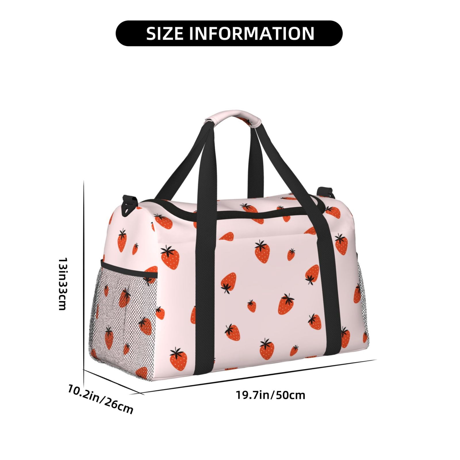 Fuzoiu Strawberry Print Travel Duffle Bag,Carry On Tote Bags,Duffel Bag,Sport Gym Bag, Hospital Bag for Labor and Delivery, Overnight Bag,Luggage Bag