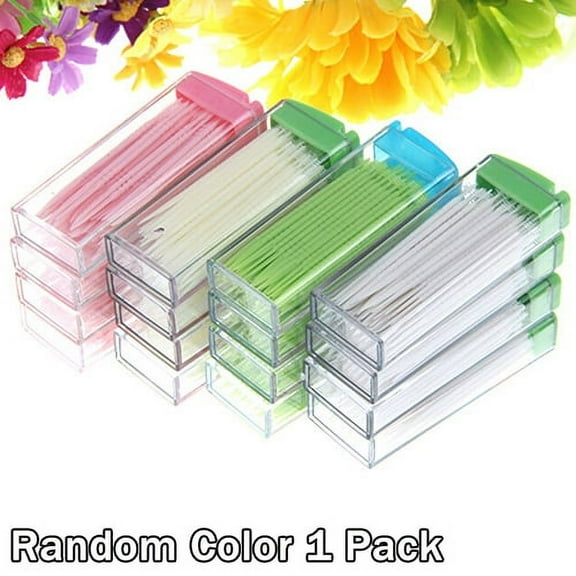 Walbest Portable 1 Box (50pieces) Plastic Toothpicks Boxed Green No Smell Oral Dental Picks, Random Color