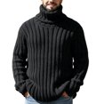 thumbnail image 2 of Ceisia Mens Thick Ribbed Turtleneck Knitted Sweater Long Sleeve Solid Color Warm Casual Pullover Top Black XL Gift, 2 of 8