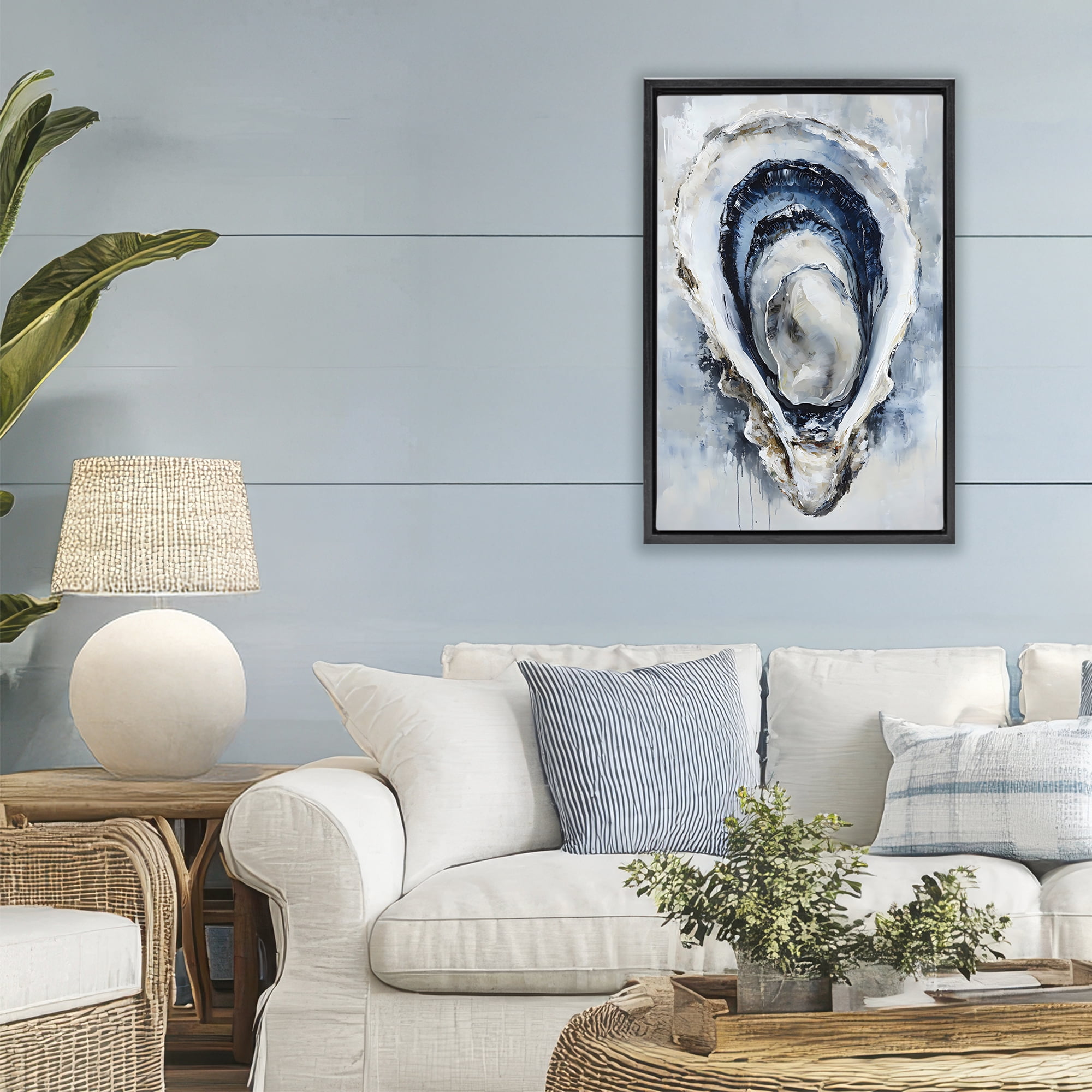 Stupell Industries Blue Oyster Shell Interior Black Framed Floater Canvas Wall Art, design by Creative Studio