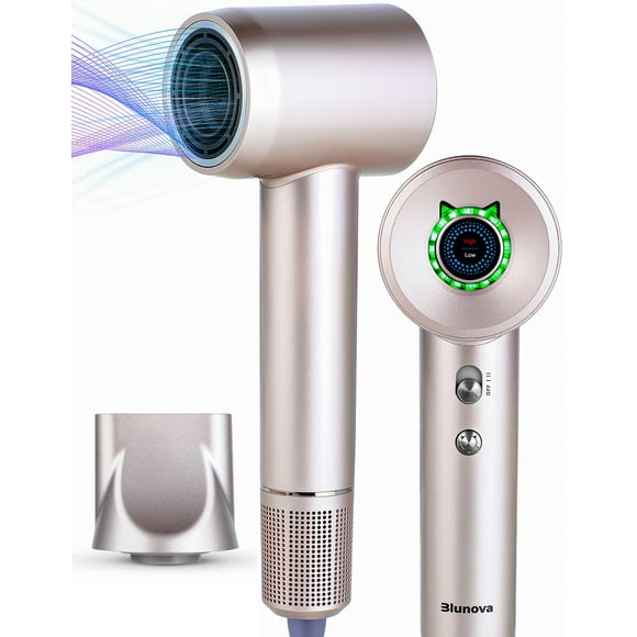 Blunova Séchoir à Cheveux, Moteur Sans Balais Haute Vitesse 110 000 Tr/min, Séchoir à Ions Négatifs avec Embout Magnétique, Sèche Rapidement les Cheveux et Réduit les Frisottis, Parfait pour les Cadeaux