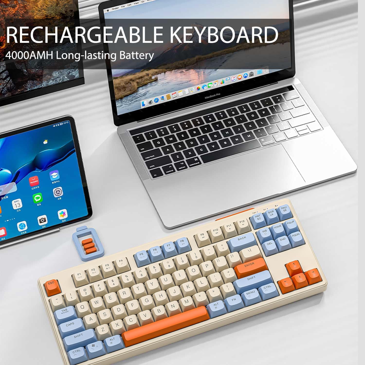 ATTACK SHARK Gaming Keyboard with Dual Mode Bluetooth 5.0/2.4Ghz TLK Mechanical Feeling Keyboard Mac,Rechargeable Anti-ghosting PBT 75% Wireless Keyboard Backlit for Silent Office/Gaming-Blueberries