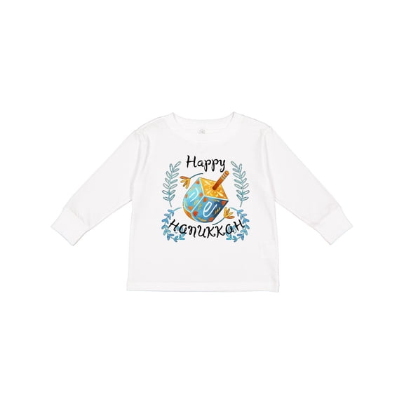 Inktastic Happy Hanukkah Dreidel and Laurels Boys or Girls Long Sleeve Toddler T-Shirt