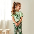 thumbnail image 5 of Toddler Girl Outfits Spring Summer Cartoon Print Childrens Clothes Girls Size 10-12 Oversize Streetwear Clothing Set for Girls 7-8 Short Sleeve T11-Green, 3-4 Years, 5 of 6