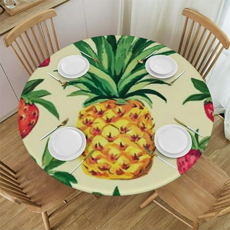 

Sheronv Pineapple Strawberry Pattern Round Table Cover Stain Resistant Washable for Indoor Outdoor Kitchen Dining Wedding Parties 100% Polyester Farmhouse Decor 42 -46