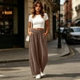 thumbnail image 4 of YABCSAZ Women's Barrel Pants Solid Color Wide Leg Pants Elastic Waist Pants Casual Pants with Pockets for Summer Travel Loose Baggy Trousers, Gifts for Women, 4 of 8
