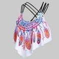 thumbnail image 4 of Swimsuit Tops for Women Overlay Flounce Crisscross Tankini Feather Print Strappy Padded Swim Bikini Top, 4 of 5