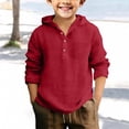 thumbnail image 4 of Teen Boys Soft Cotton Hooded Shirts Casual Long Sleeve Button down Shirt for Kids Summer Comfy Tops with Pocket Plain Clothes, 4 of 4