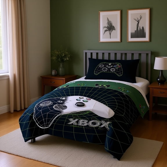 XBOX Kids 2-Piece Black Reversible Comforter and Pillowcase Bedding Set, Twin/Full