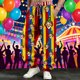thumbnail image 1 of Ceisia Men's Clown Print Color-Block Striped Casual Pants Elastic Waist Drawstring Party Trousers Gifts, 1 of 4